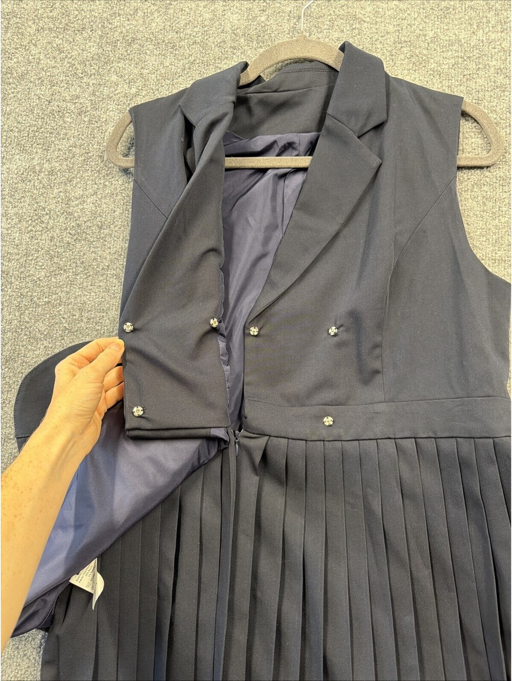 NWT  Commense  Navy Blue Belted Pleated Sleeveless Blazer Mini Dress Sz L - Picture 11 of 13
